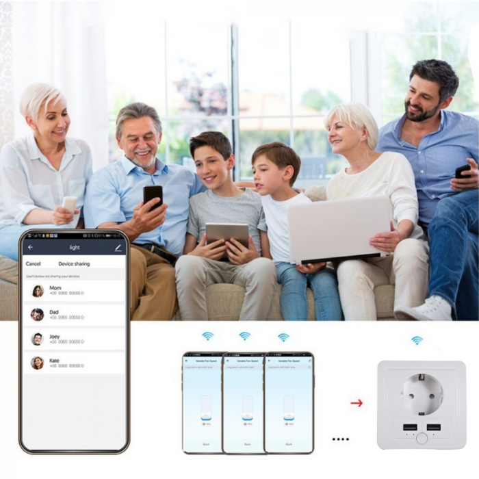 Priza inteligenta WiFi incastrata Rovo PW801E, 16A, 2X USB [14]