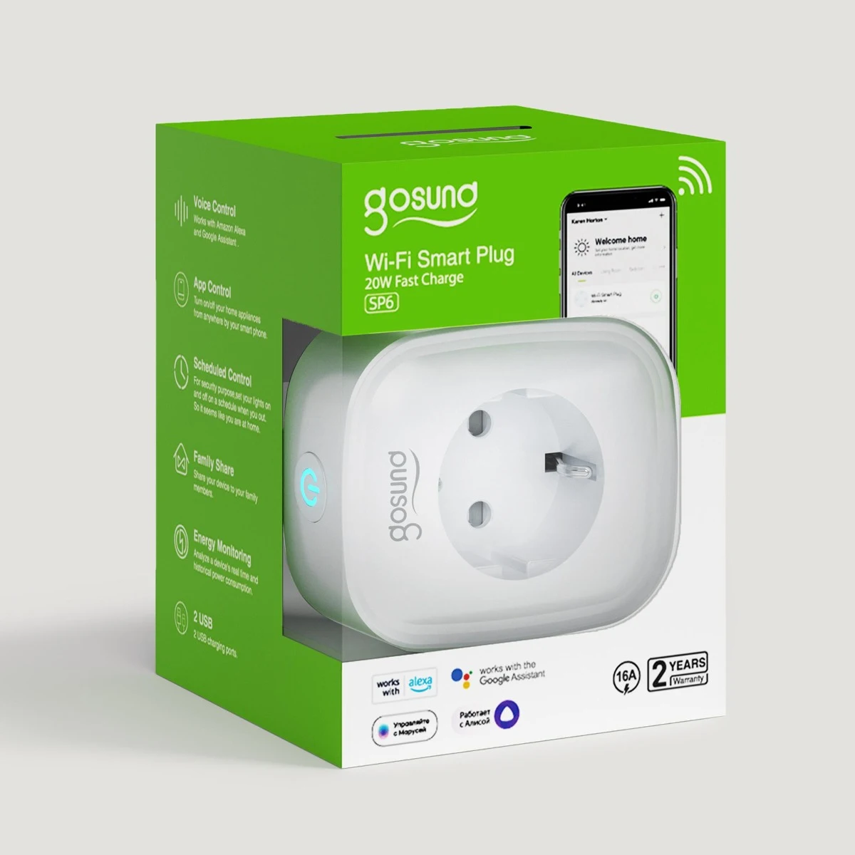 Priza inteligenta WiFi Gosund SP6,16A, USB/USB-C, Bluetooth, Monitorizare consum energie [2]