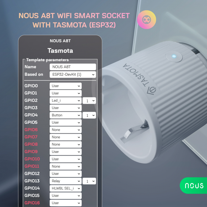 Set 2 prize Inteligente WiFi NOUS A8T, 10A - Tasmota, ESP32 [4]