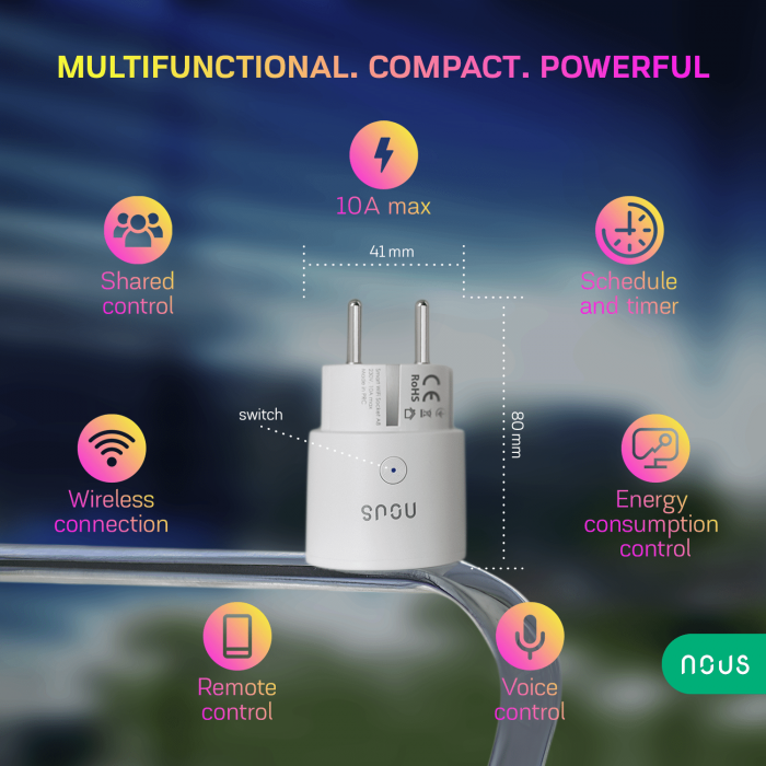 Priza inteligenta WiFi NOUS A8, 10A, control vocal, compatibil Google Assistant, Amazon Alexa [2]