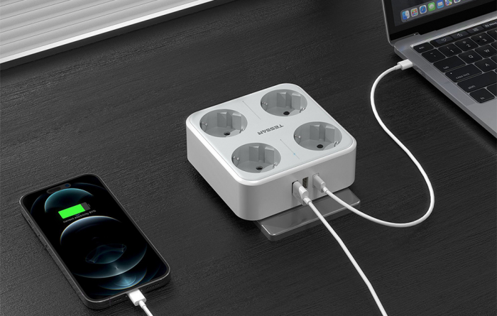 Adaptor priza Tessan TS-302-DE-C, 4 prize, 2 X USB-A, 1X USB-C, 10A [3]