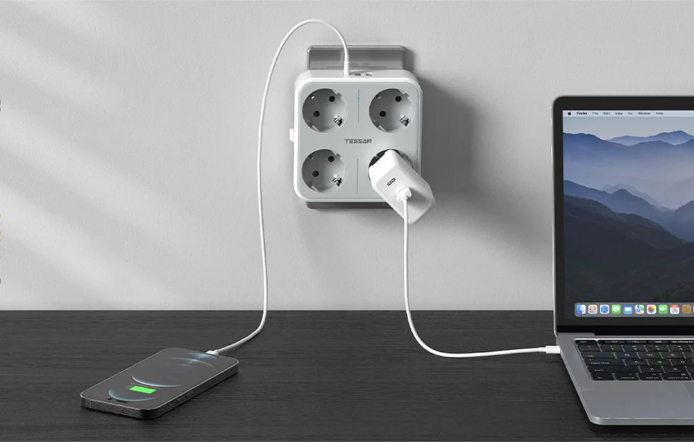 Adaptor priza Tessan TS-302-DE-C, 4 prize, 2 X USB-A, 1X USB-C, 10A [5]