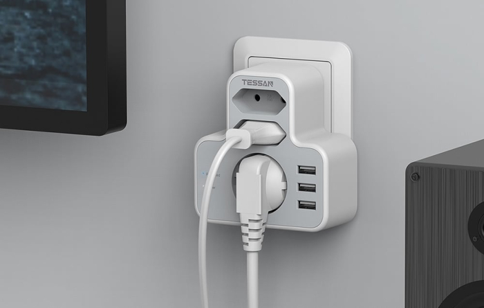 Priza Multipla Tessan TS-327, 3 Prize, 3 Porturi USB, 240 V, Alb ,3600W, 16A [2]