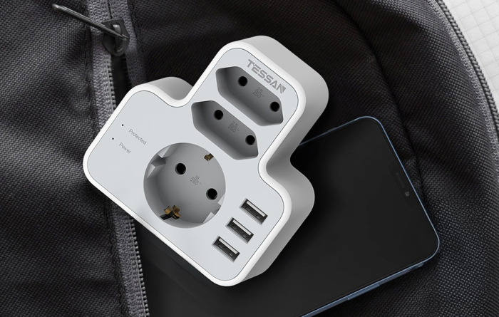 Priza Multipla Tessan TS-327, 3 Prize, 3 Porturi USB, 240 V, Alb ,3600W, 16A [4]