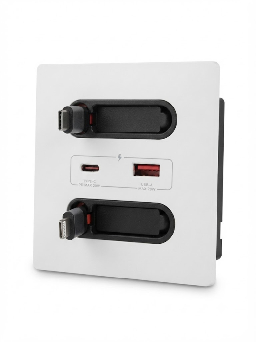 Priza de perete Rovo AAC, Incarcare Rapida 20W, Cabluri retractabile, USB-C si Lightning, Porturi USB-A si USB-C, 16A [5]