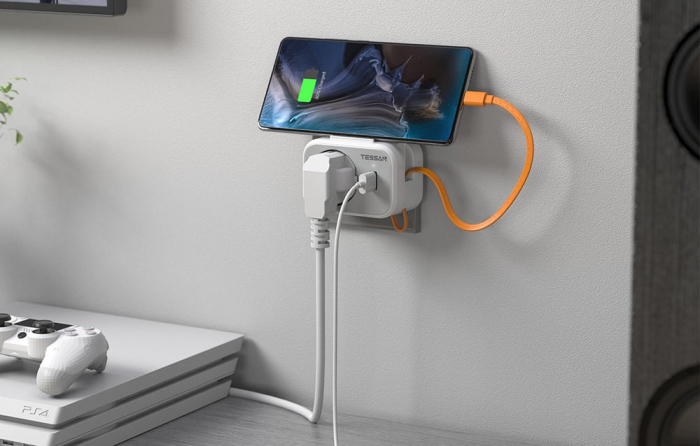 Adaptor Priza Tessan TS-332, 1 Priza, 1 port USB-C, 1 Port USB, 10A [6]
