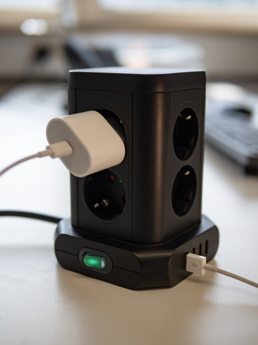 Prelungitor tip turn Brennenstuhl, 8 prize, 4 USB, cablu 2m, pozitionare prize 45° [3]