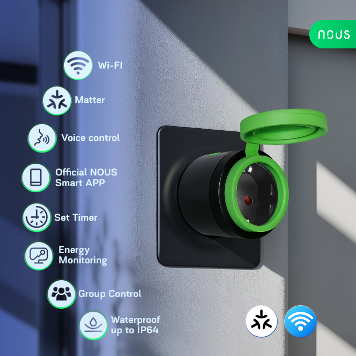 Priza Smart Exterior NOUS A6M Matter Wi-Fi, 16A, 3680W, IP44 [3]