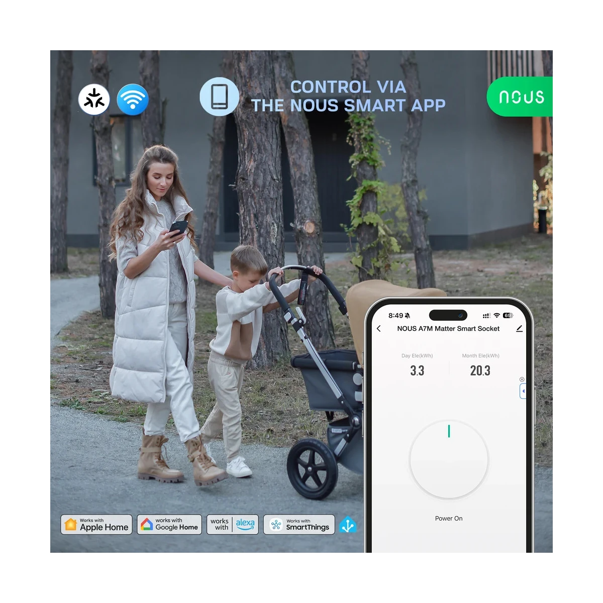 Set 2 prize SMART NOUS A7M Matter, Wi-Fi, 16A, 3680W, monitorizare consum energie, compatibila Apple Home, Alexa, Google Assistant, SmartThings - Copie [3]