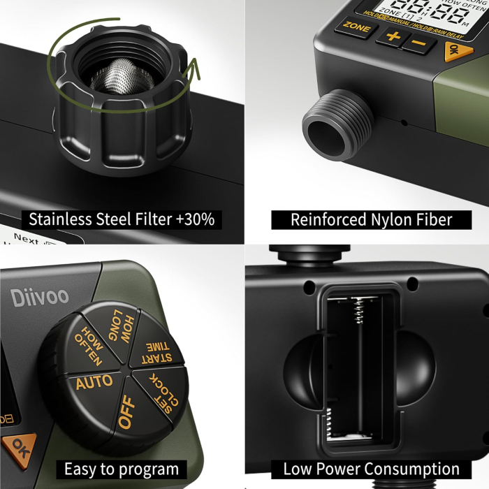 Programator automat pentru irigare Diivoo DI-WT08M-DEGN, 2 zone, IPX5, functie Rain Delay [6]