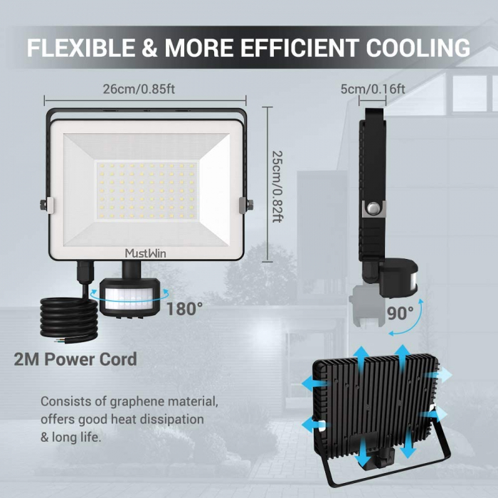 Proiector LED cu senzor de miscare MustWin 50W, 70 Leduri [6]