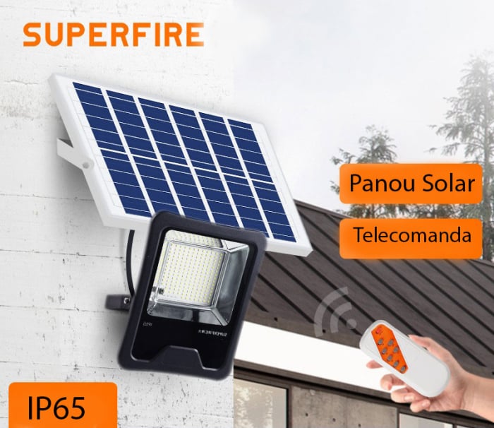 Proiector LED Superfire FF1-C, Panou solar, Senzor Lumina, 86W, 880lm, 15000mAh, Telecomanda [10]