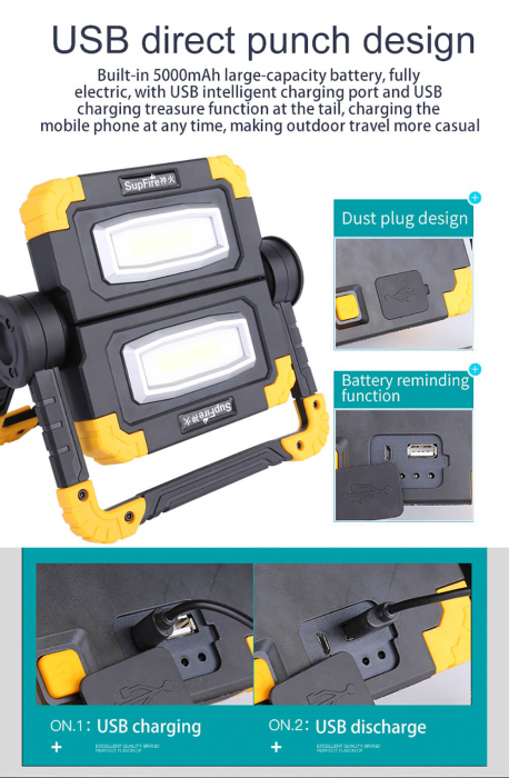 Proiector LED portabil SupFire G7, 20W, 1000lm, reincarcabil, COB, Acumulator 5000mAh [9]