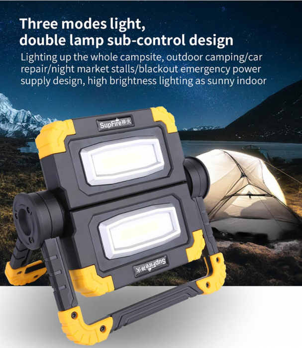 Proiector LED portabil SupFire G7, 20W, 1000lm, reincarcabil, COB, Acumulator 5000mAh [10]