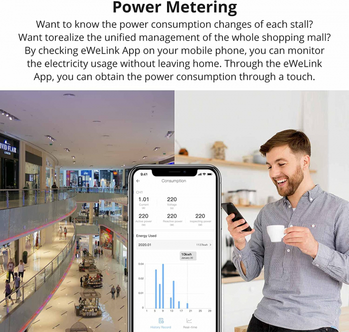Releu 4 canale Sonoff SPM-4Relay ,functie de masurare a puterii [5]