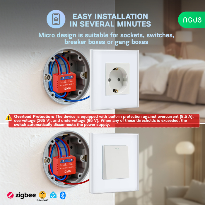 Set 2 relee SMART NOUS B6Z Zigbee,1 canal, control aplicatie, compatibil Alexa/Google Assistan, protectie suprasarcina [4]
