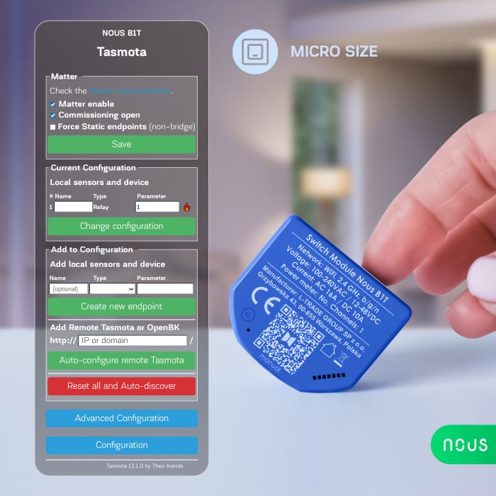 Releu wireless Nous B1T, 16A, Tasmota, Matter - 1 canal, ESP32 [5]