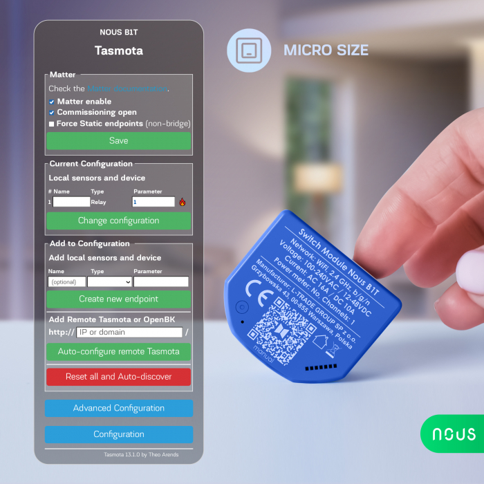 Releu wireless Nous B2T PM, 16A, Tasmota, Matter, Monitorizare energie - 1 canal, ESP32 [5]