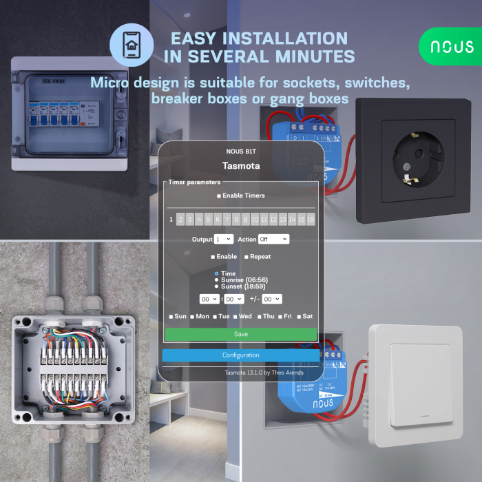 Releu wireless Nous B2T PM, 16A, Tasmota, Matter, Monitorizare energie - 1 canal, ESP32 [3]