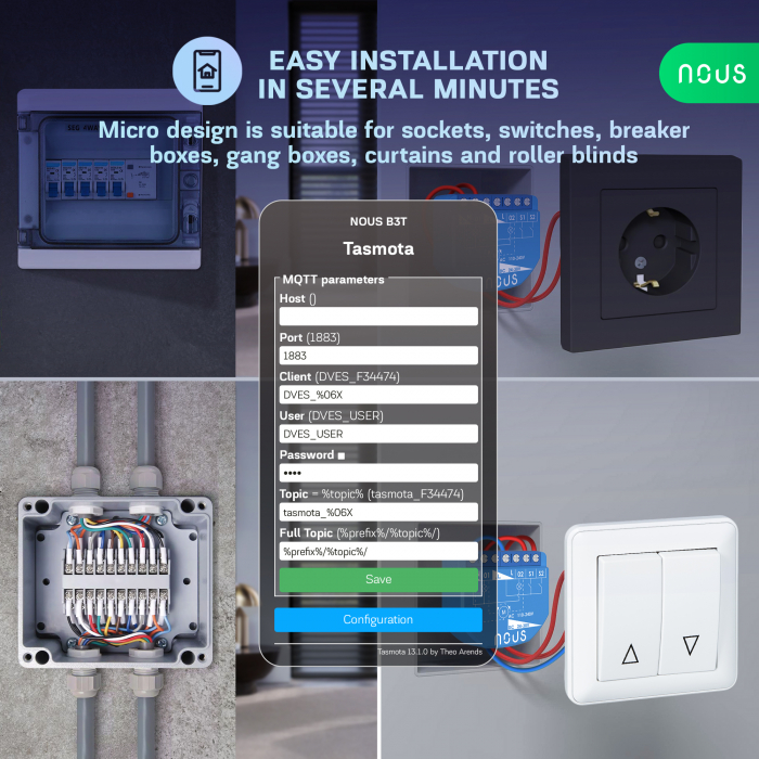 Releu wireless Nous B3T PM, 16A, Tasmota, Matter, Monitorizare energie,Modul Cortina - 2 canal, ESP32 [3]