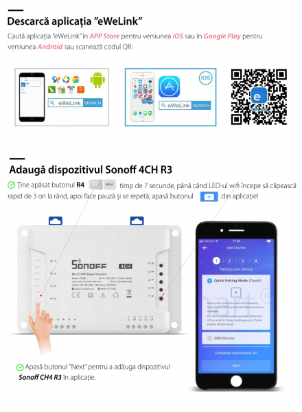 Releu Smart Wireless Sonoff 4CHR3, 4 canale, Alexa / Google Home [5]