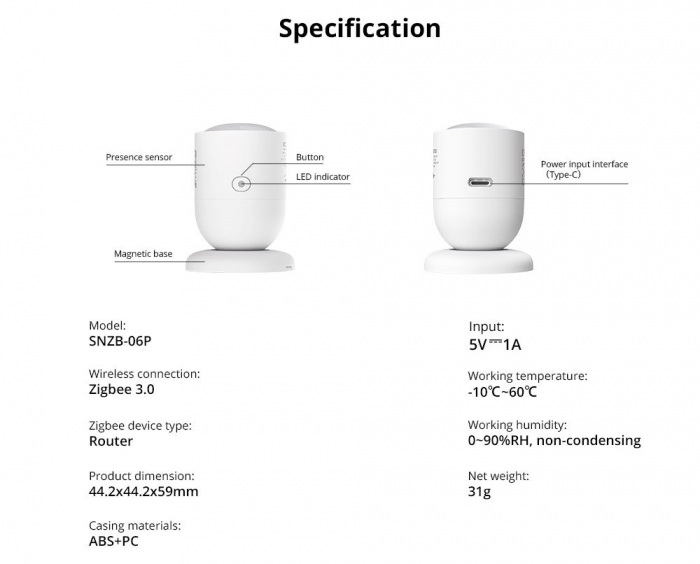 Senzor de prezenta umana Zigbee, Sonoff SNZB-06P, Zigbee 3.0 [15]