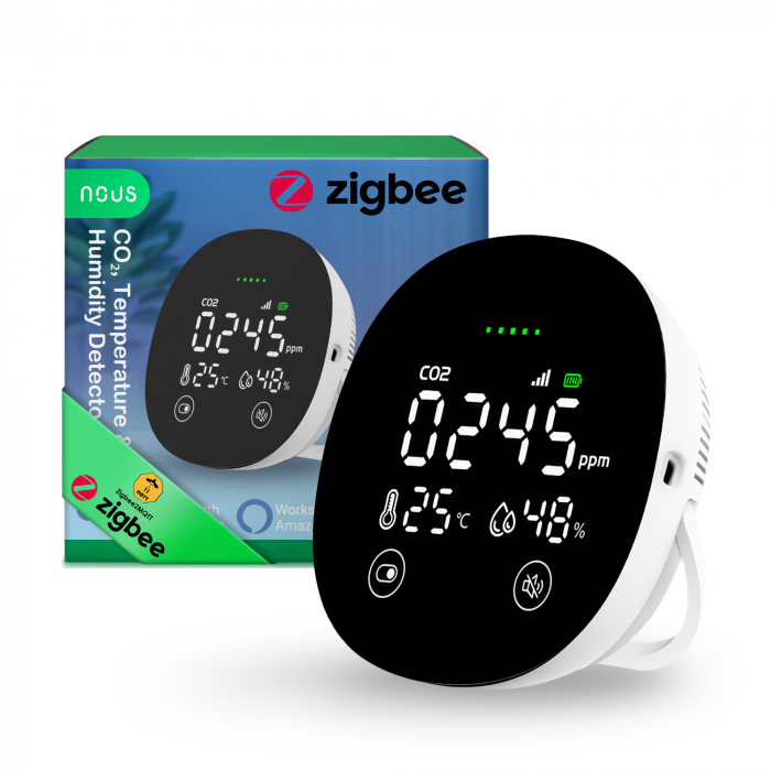 Senzor Temperatura, Umiditate cu detector CO2 Smart Nous E10, Zigbee 3.0, ecran LED, compatibil Alexa/Google Assistant [1]