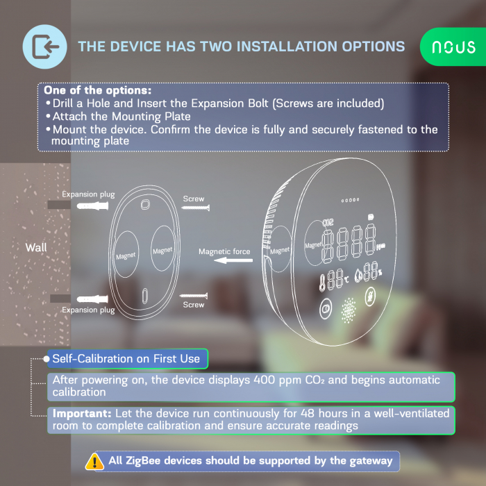 Senzor Temperatura, Umiditate cu detector CO2 Smart Nous E10, Zigbee 3.0, ecran LED, compatibil Alexa/Google Assistant [5]