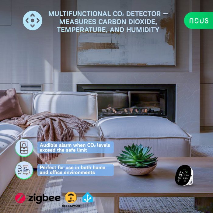 Senzor Temperatura, Umiditate cu detector CO2 Smart Nous E10, Zigbee 3.0, ecran LED, compatibil Alexa/Google Assistant [3]
