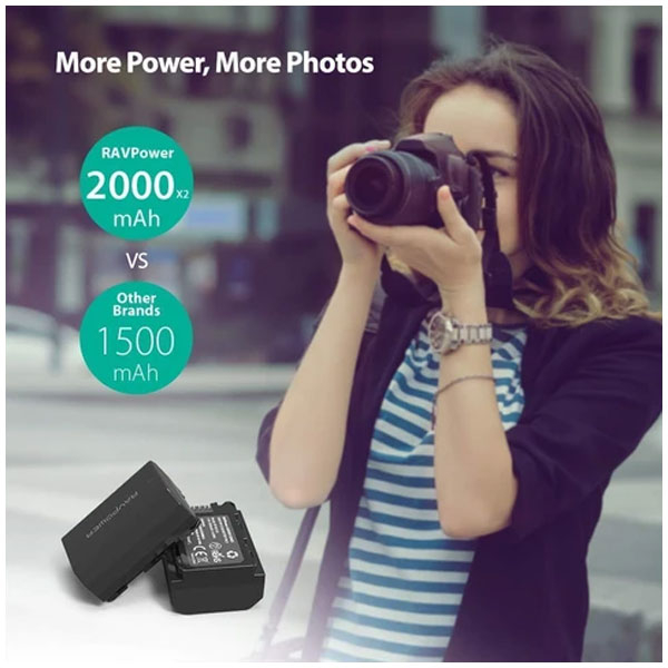 Set 2 acumulatori FZ100 cu incarcator RAVPower RP-BC018, pentru camere Sony NP-FZ100, Alpha A7 III, A7R III, A9, Sony Alpha A9, A7R3, a660, a7R IV, Alpha a9II, Alpha 9R, A9R, Alpha 9S [4]