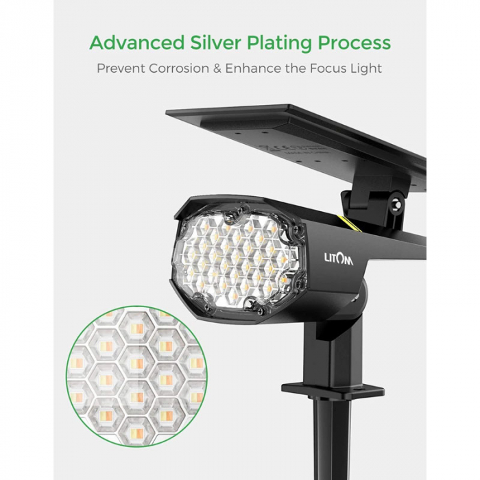 Set 2 bucati Lampa solara LITOM LTCD237, 30 leduri, IP67, lumina calda si rece, senzor de lumina [2]