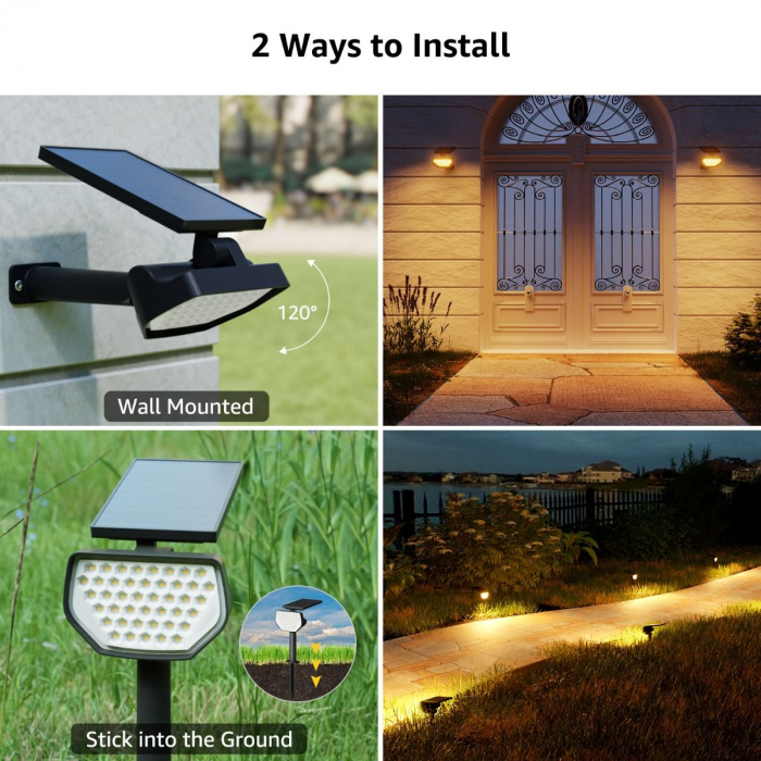 Set 2 bucati lampi solare LED Lepro PR510005, 43 leduri, IP65 lumina alba calda, 2 moduri [3]