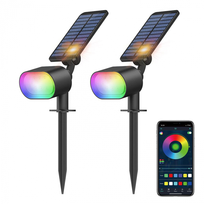 Set 2 lampi solare Novostella RGB Inteligente, Bluetooth, Control Aplicatie, sincronizare muzica [2]