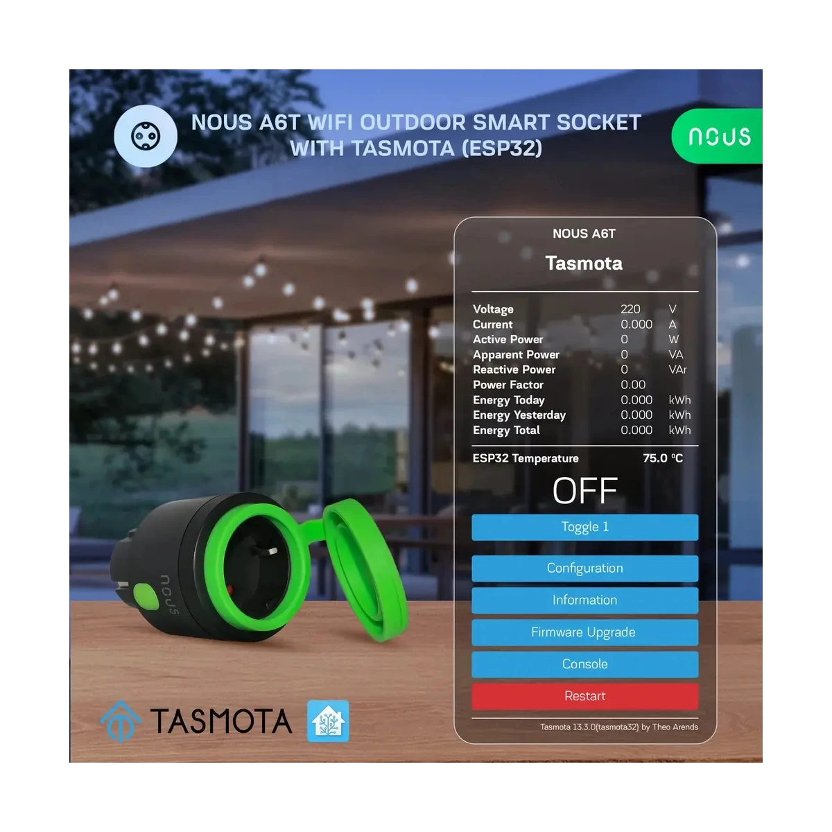 Set 2 prize Inteligente WiFi pentru exterior NOUS A6T, IP44, 16A - Tasmota [2]