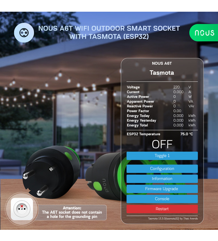 Set 2 prize Inteligente WiFi pentru exterior NOUS A6T, IP44, 16A - Tasmota [2]