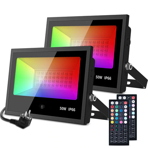 Set 2 proiectoare de podea LED RGB MustWin, Telecomanda , 50W, IP66 waterproof [1]