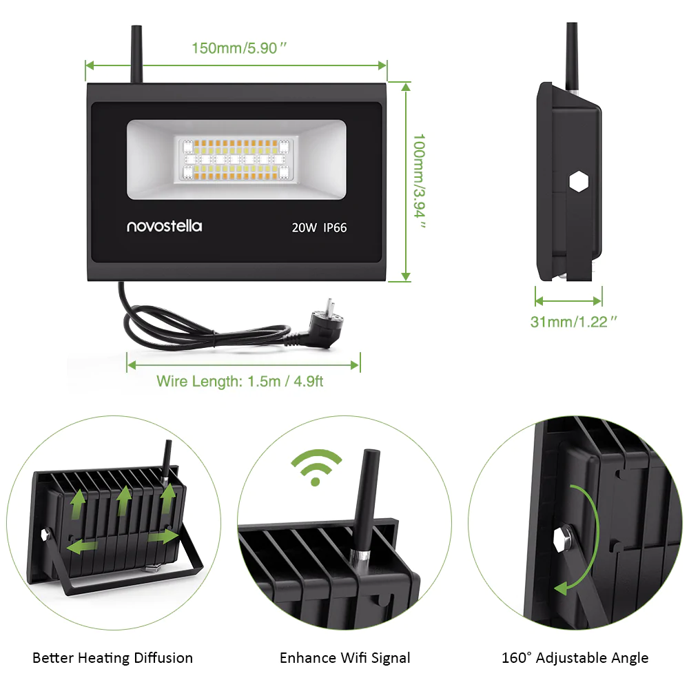 Set 2 proiectoare de podea Smart LED RGBCW Novostella NTF36, Wifi, Alexa,Google , 20W, Exterior IP66 Lumina alba dimabil [10]