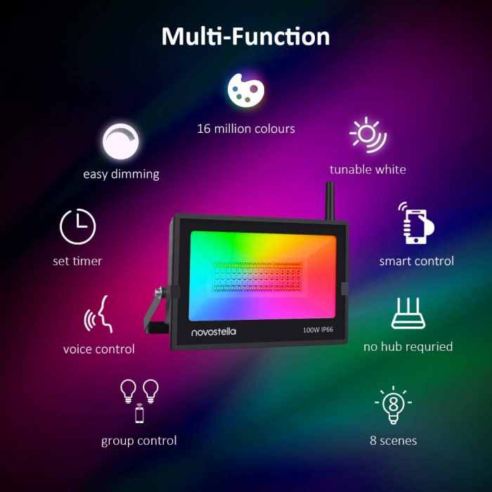 Proiectoare de podea LED RGB Novostella, Smart, Wifi, Alexa,Google , 100W, Exterior IP66 waterproof [3]
