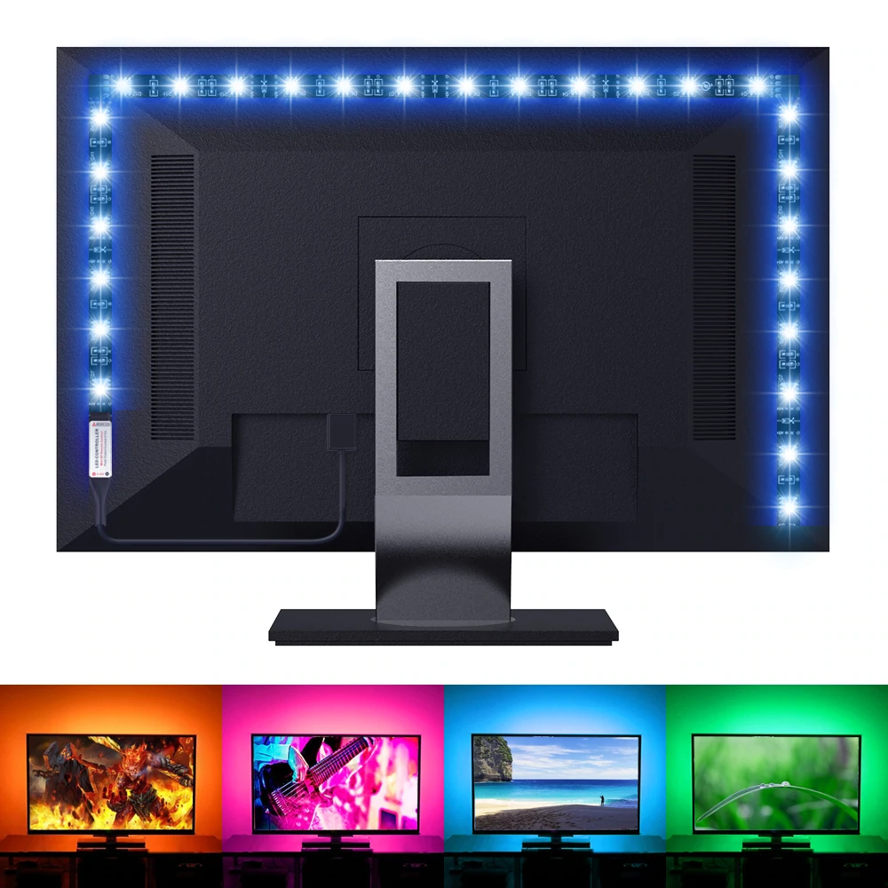 Banda LED TV RGBW Novostella, USB, Telecomanda, 2m,LED 5050, Lumina Alba 6000K, [4]