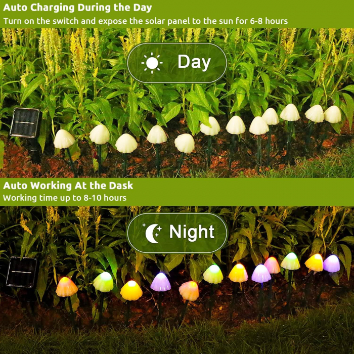 Set 30 lampi solare LED Rovo 01-RGB, ciupercute, lumina multicolora, 6.5m, 8 moduri [3]