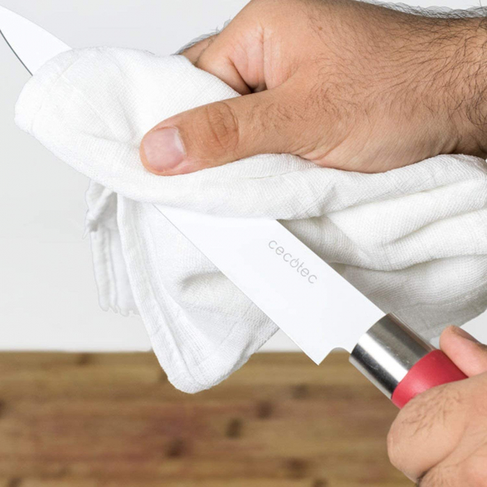 Set 4 cutite profesionale Cecotec Santoku pentru bucatarie,Ceramica, Inox, maner rosu [6]