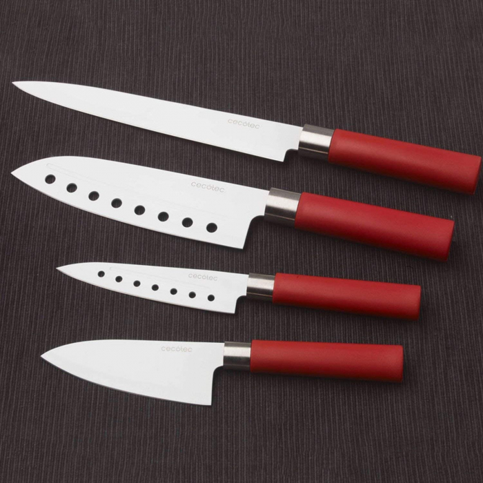 Set 4 cutite profesionale Cecotec Santoku pentru bucatarie,Ceramica, Inox, maner rosu [5]