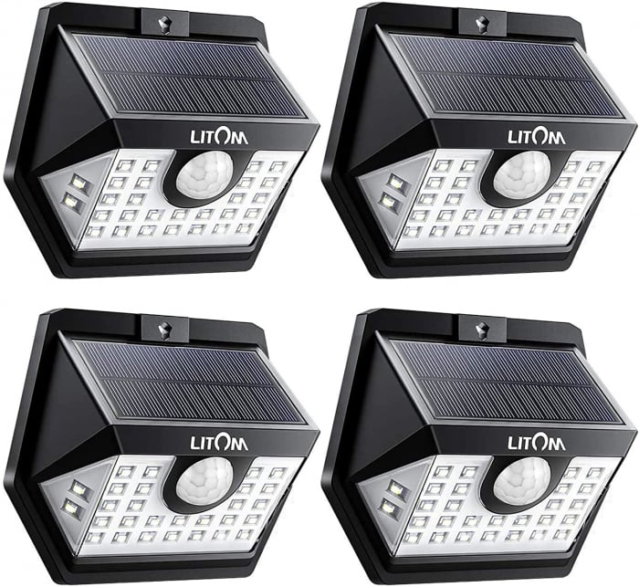 Set 4 lampi solare LITOM LTCD179, LED, 30 leduri, incarcare solara si senzor de miscare [1]