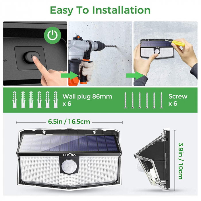 Set 2 lampi solare LITOM LTCD217, LED, 300 leduri, incarcare solara si senzor de miscare [4]