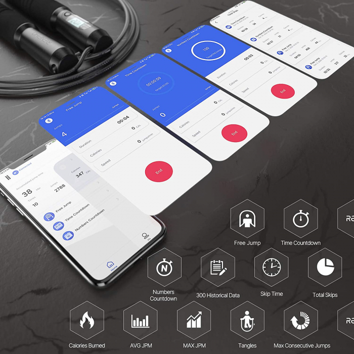 Set coarda pentru sarit Smart Renpho Q001, 4 moduri, Bluetooth, analiza datelor in aplicatie, Adulti, Copii [9]