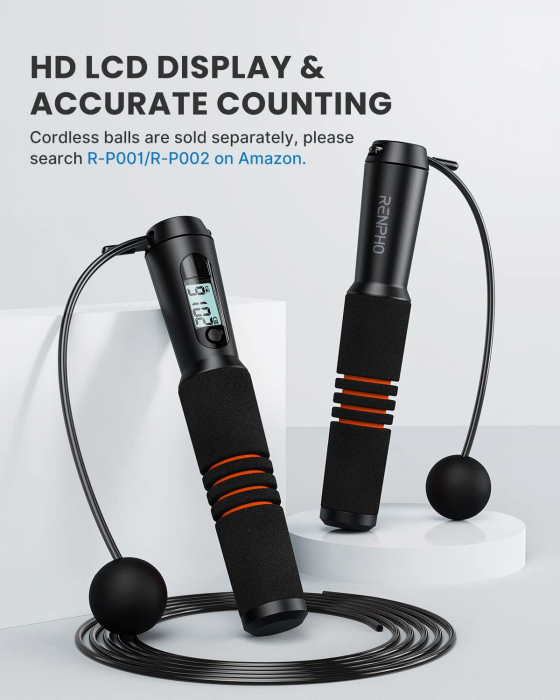 Set coarda pentru sarit Smart Renpho Q001, 4 moduri, Bluetooth, analiza datelor in aplicatie, Adulti, Copii [3]