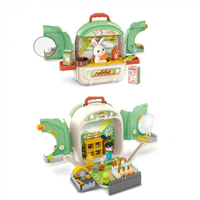 Set ghiozdan jucarie 3 in 1 Rovo 999-2, Iepuras, Fermier, Accesorii incluse [7]
