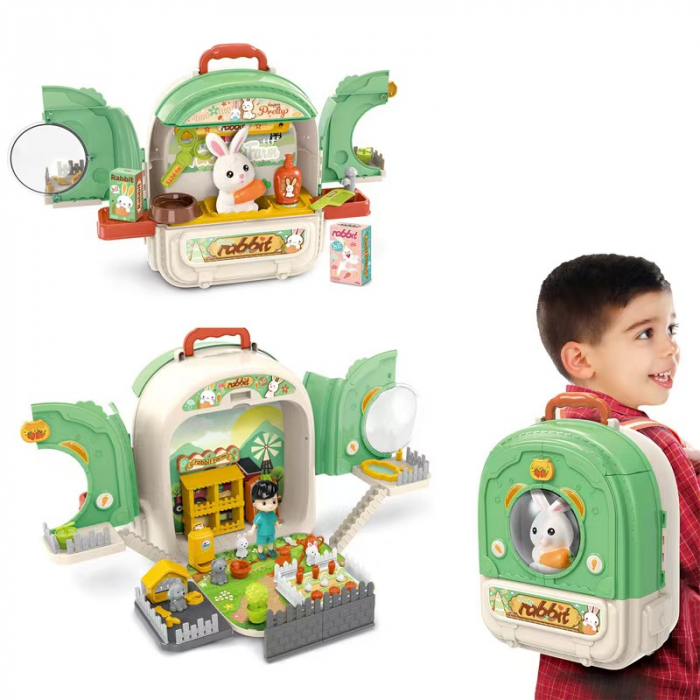 Set ghiozdan jucarie 3 in 1 Rovo 999-2, Iepuras, Fermier, Accesorii incluse [4]