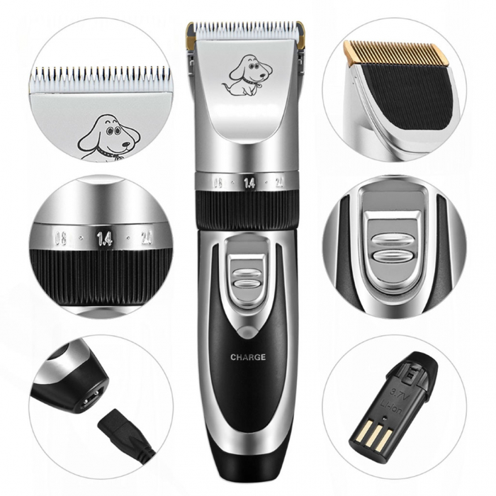 Set Masina Profesionala de Tuns Caini, Pisici sau Alte Animale, Rovo T3, fara fir, Titan/Ceramica, foarfece incluse [2]