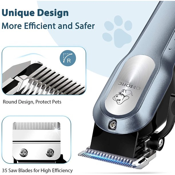 Set Masina Profesionala de Tuns Caini, Pisici sau Alte Animale, Omorc MEGD077, 12V, foarfece incluse, 8 capete, Albastru [7]